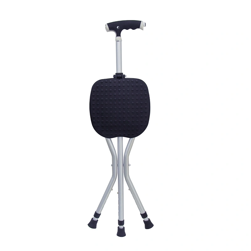 Folding walking stick seat crutch stool three legged canes for old people