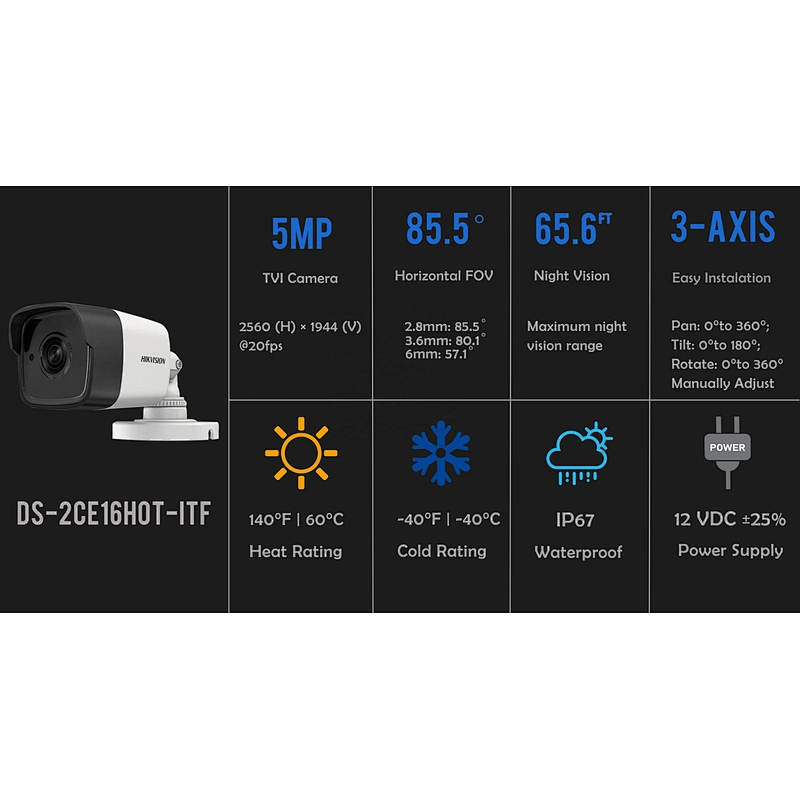 HITOSINO OEM Turbo HD TVI 2CE16H0T-ITF 5MP Exterieur de Seguridad Vigilancia Beveiligings Home CCTV Camara