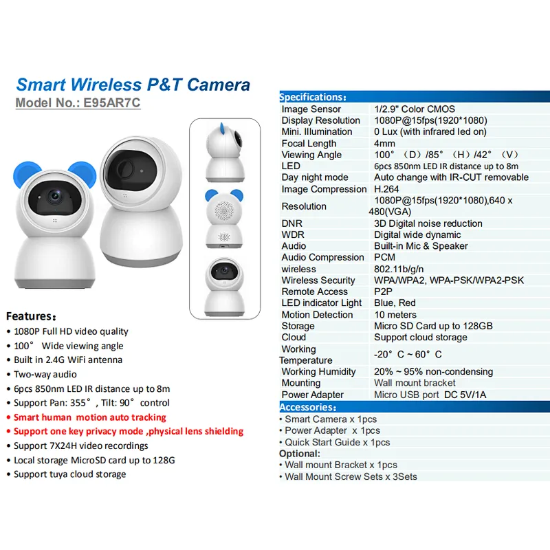 Hitosino HD night vision surveillance wireless home security wifi dome cctv camera baby monitors children kids care ptz cameras