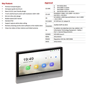 Original HK 7-inch colorful IPS LCD Touch Screen WIFI POE IP Video Intercom Network Indoor Station DS-KH8350-TE1
