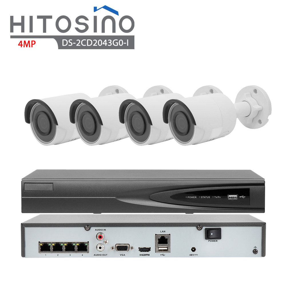 Original 4CH  POE H.265 DS-7604NI-K1/4P X1 Home Camera 4MP DS-2CD2043G0-I Security Camera System Kit