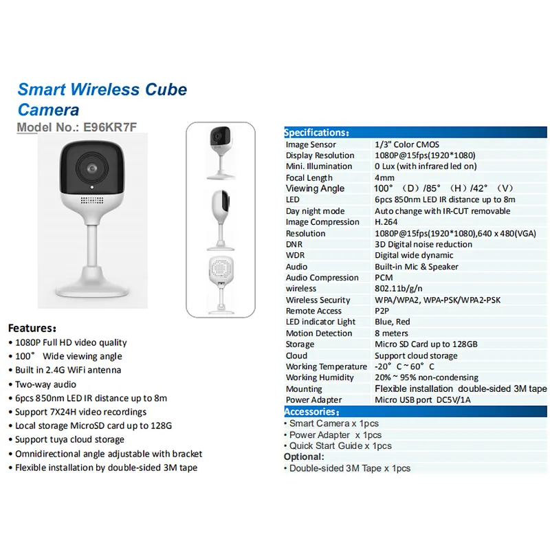 Tuya Solution Indoor 1080P Full HD video Smart Wireless WiFi Cube Home Security Surveillance System Mini IP Smartlife  Camera