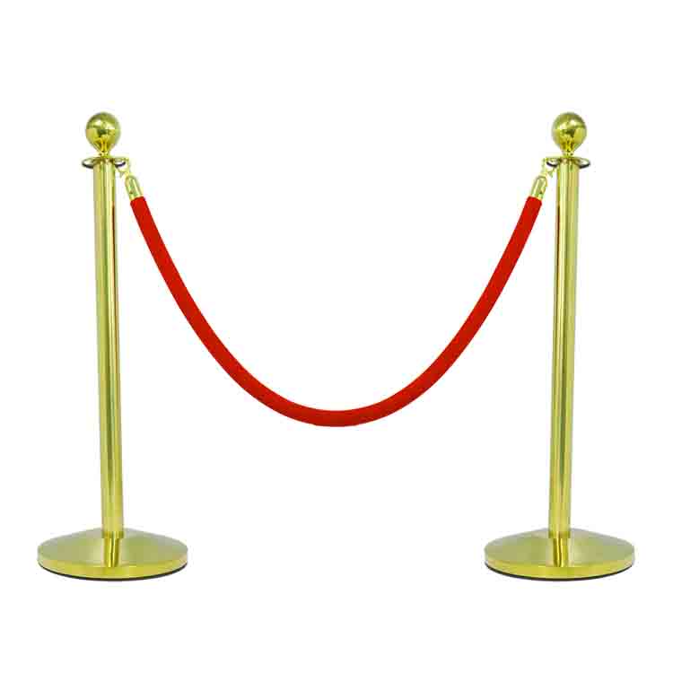 Custom Queue Poles Stainless Steel Chrome Round Ball Head Red Velvet Queue Hanging Rope Barrier