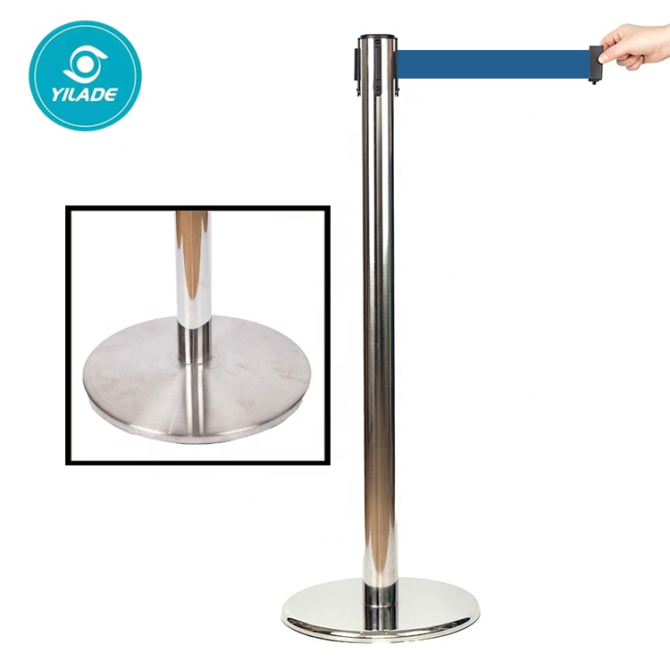 Custom Cast Iron Base Post Crowd Control Barricade Safety Barrier Queue Stanchion With Colorful Nylon Retractable Belt