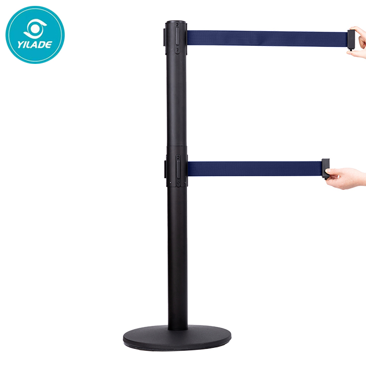 Factory Direct Black Crowd Control Stanchions Indoor Retractable Belt Stand With 100% Safety Black Stanchions