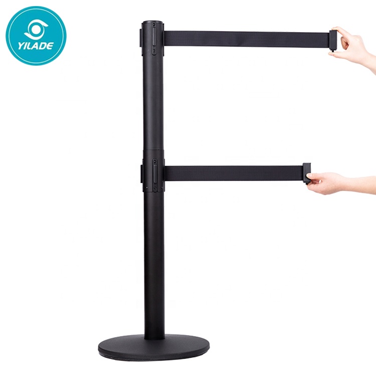 Wholesale 4 ways Cassettes Post Stable black Powder Coated Stanchion belt barrier for crowd control black Stanchion belt barrier black Stanchion belt barrier