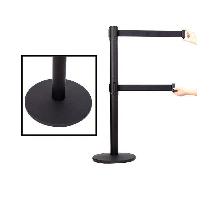 High Quality Black Powder Coated Retractable Polyester Belt Stanchion Barrier Posts And Ropes
