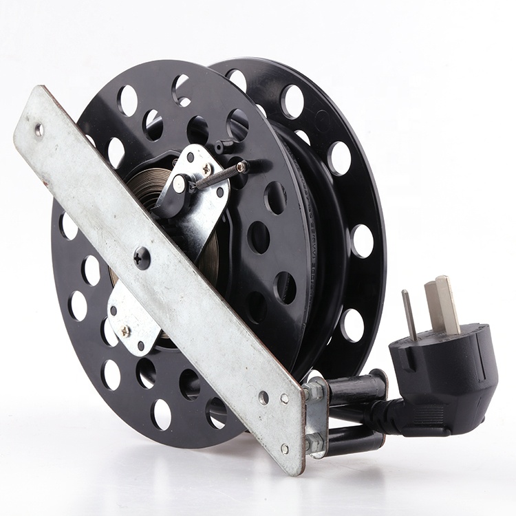 Custom 2~5m Black Steel Empty Drum Power Retractable Wall Cable Reel For Consumer Electronics