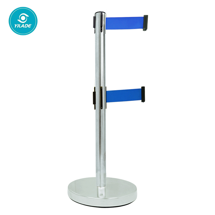 Custom 2/3/5m Queue Steel Stanchion With Double Deck Retractable Nylon Belt For Sale