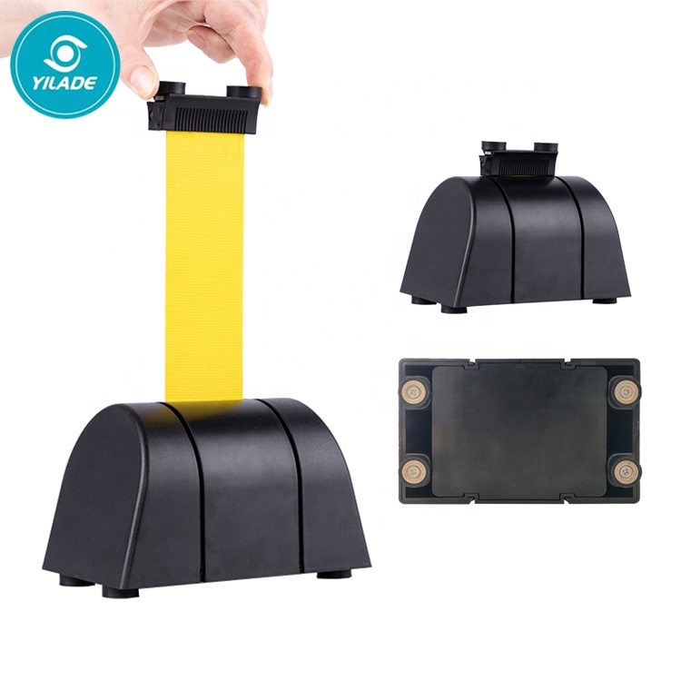 High Quality 10m Plastic Black Wall Mounted Queue Stanchion Retractable Nylon Belt Crowd Control Traffic Barrier With Magnet queue stanchion