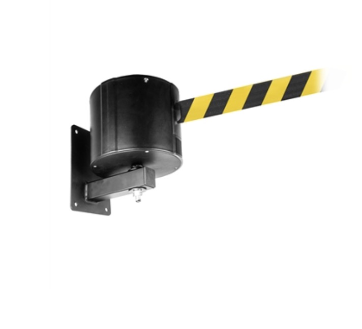 top quality black powder coating wall mounted belt barrier with 65 feet length belt