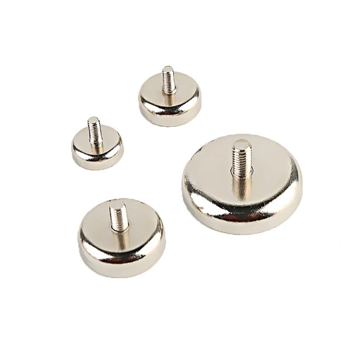 Neodymium pot magnet with threaded pin