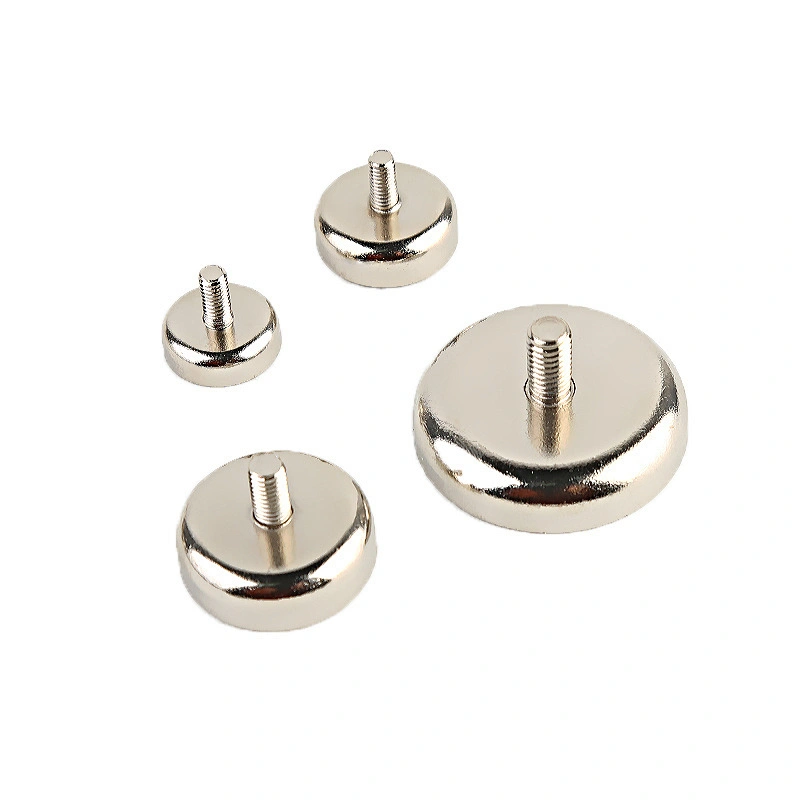 Neodymium pot magnet with threaded pin