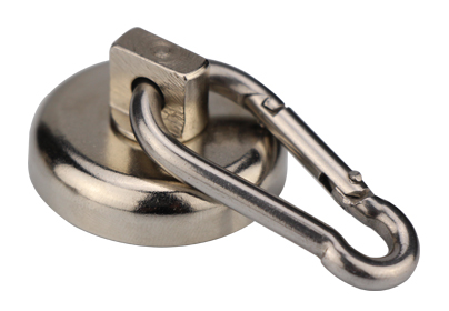 Neodymium hook magnets with carabiner-rotation