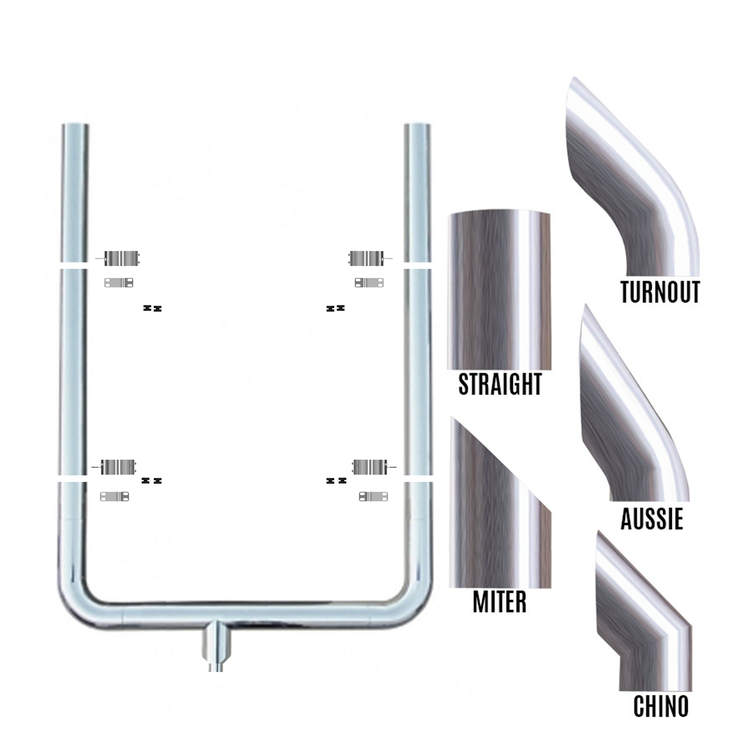 Wholesale 7 inch Turn Out Miter Cut Exhaust Stack Kits With T-Pipe, Chrome or Stainless Steel