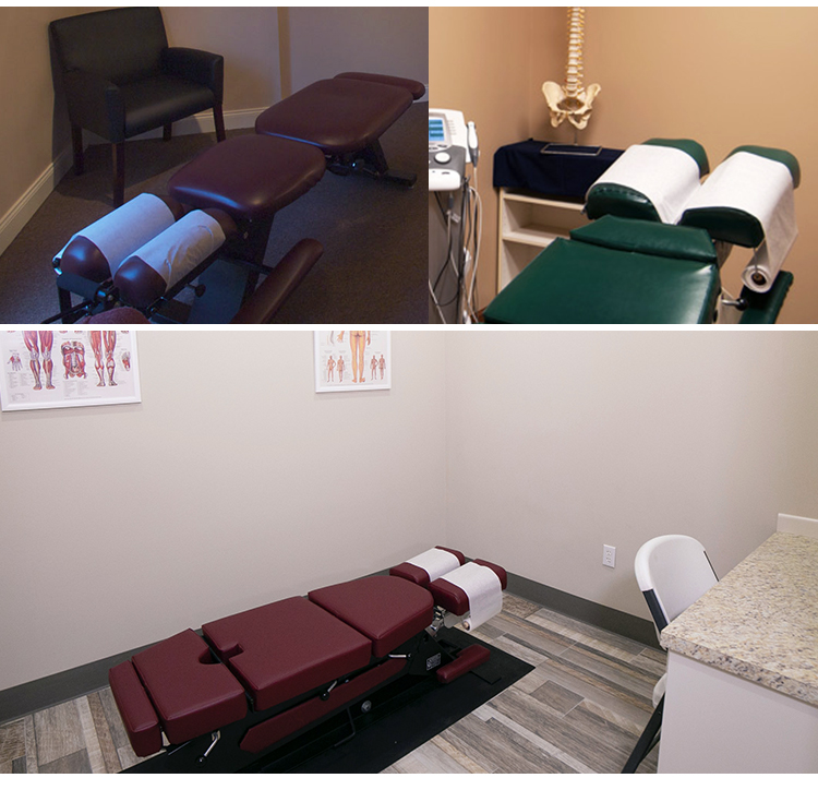 Chiropractic room showcasing the use of disposable paper rolls on a chiropractic table, highlighting cleanliness and comfort in massage, spa, and chiropractic therapy settings.