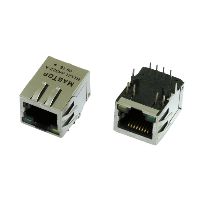 10/100Base-TX シングル ポート (1X1) タブダウン LED rj45 PCB マウント コネクタ
