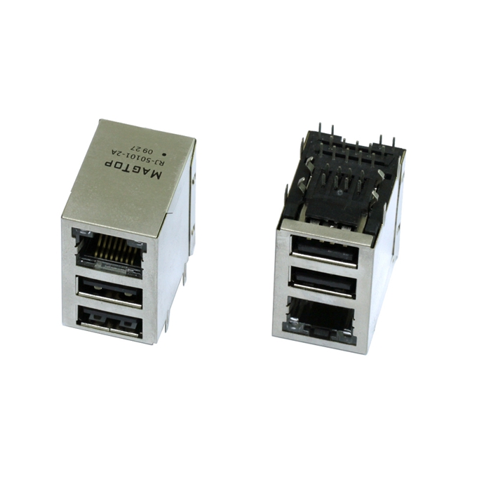 10/100Base-TX RJ45 / Dual RJ45 USB Combo with LEDs Connectors