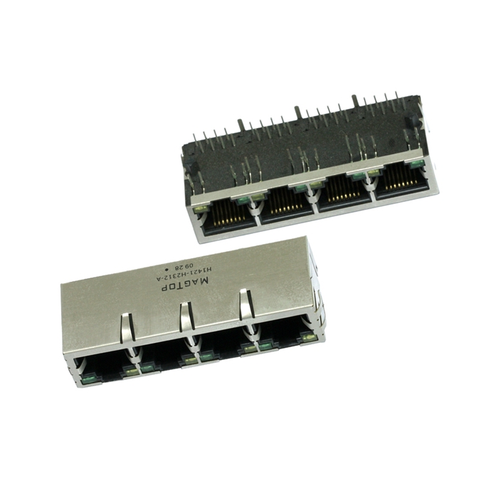 10/100Base-TX Multi Port (1X4) Tab-Down LED SMD RJ45 Connectors