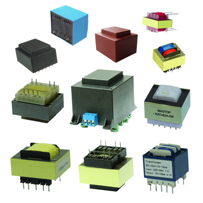 Transformador de aislamiento de bajo voltaje de montaje en PCB de encapsulado de epoxi laminado EI42 de 5VA