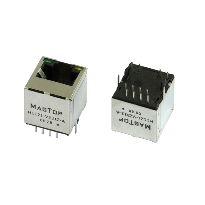 10/100Base-TX Single Port (1X1) LED Vertical 180 degree cat6a RJ45 Connector