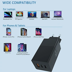 PD65W 3 ports wall charger USB-A and Type C for ipad, mobile phone, Game device