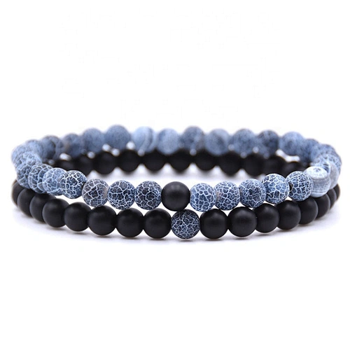 Matt Black Stone & Dumortierite Bracelet Set Jasper Stone Beads Bracelet