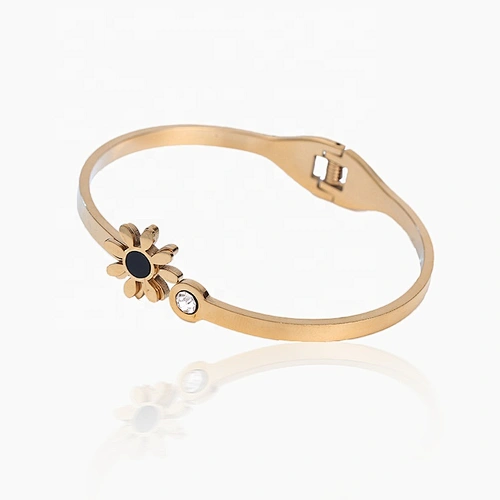 Gold Plated Stainless Steel Women Girls Lucky Bracelet Ladies Cuff Flower Bracelet Cuff Bangles