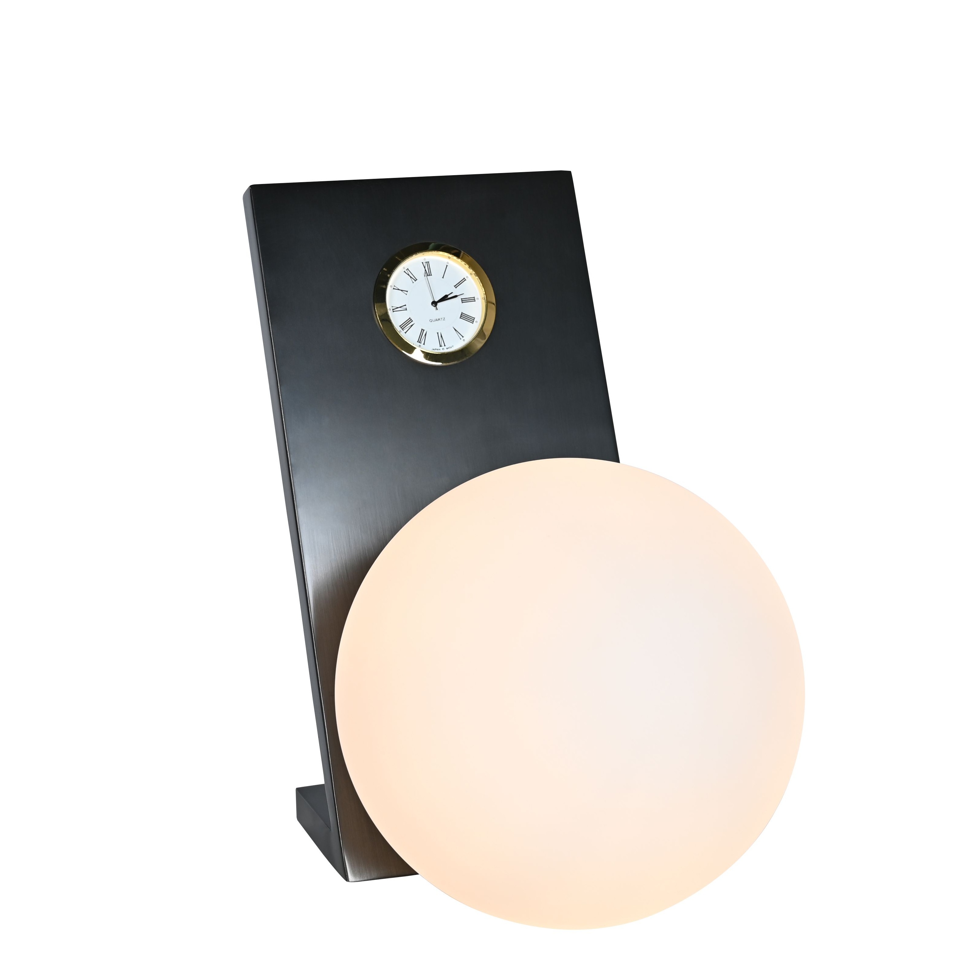 Olivia Bronze Quartz Clock Opal Glass Ball Bedside Table Lamp For Living Room