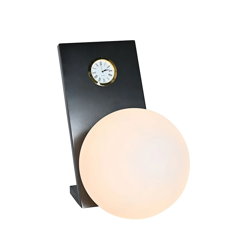 Olivia Bronze Quartz Clock Opal Glass Ball Bedside Table Lamp For Living Room
