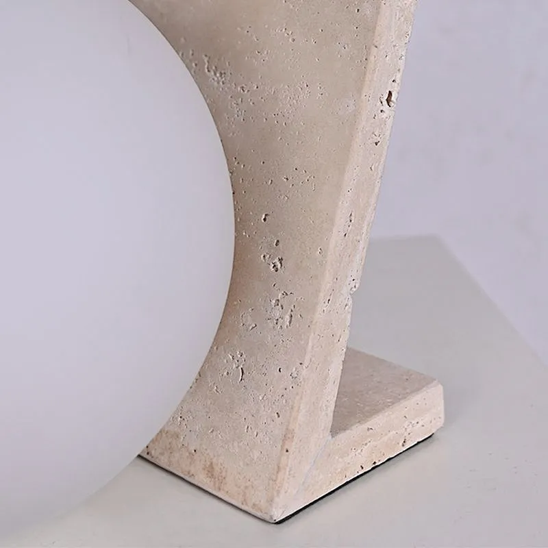 Olivia Globe Opal Glass Travertine Stone Bedside Table Lamp With Quartz Clock For Bedroom LivingRoom