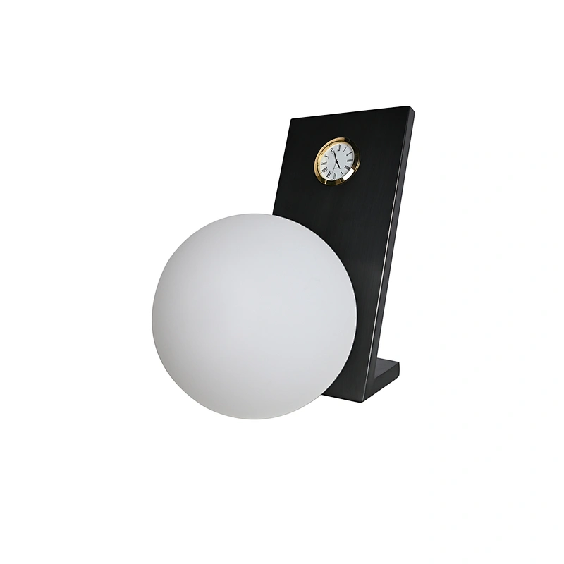 Olivia Bronze Quartz Clock Opal Glass Ball Bedside Table Lamp For Living Room