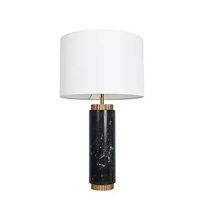Solid Black Marble Column Striped Table Lamp