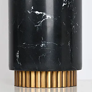 Solid Black Marble Column Striped Table Lamp