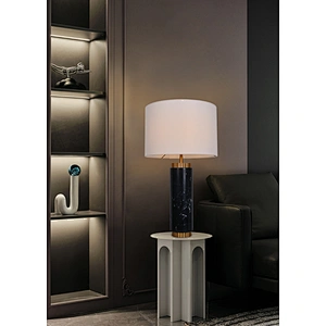 Solid Black Marble Column Striped Table Lamp
