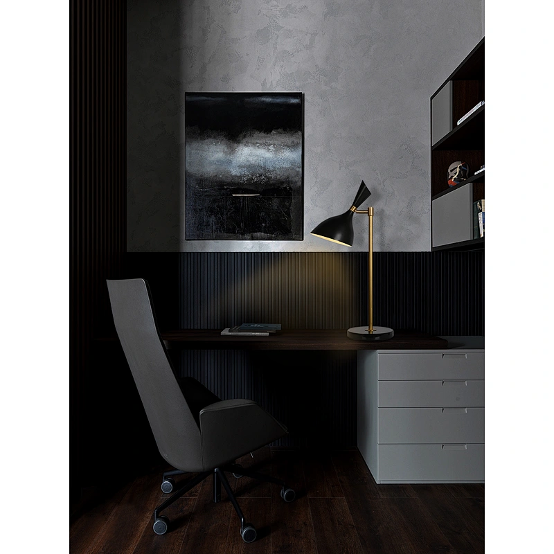 Modern style simple black Aluminum Cone Slanted Shade marble base desk reading lamp