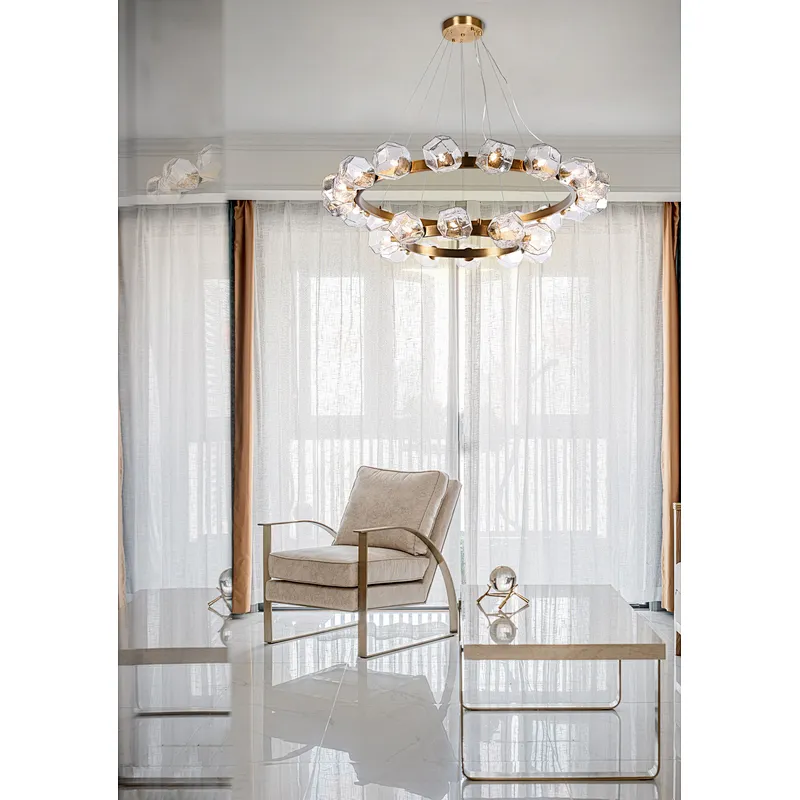 Polyhedral art glass chandelier antique brass pendant light