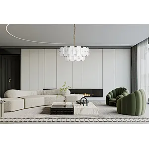 Layering 2-alabaster Sheet Chandelier In Steel Stainless
