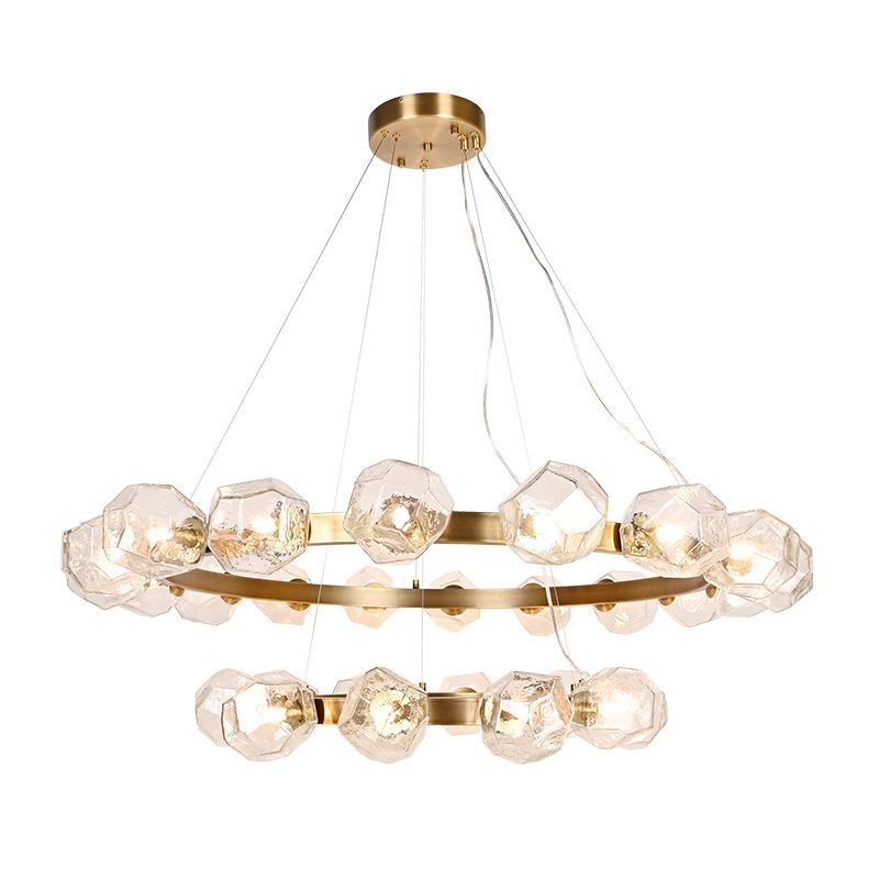 Polyhedral art glass chandelier antique brass pendant light