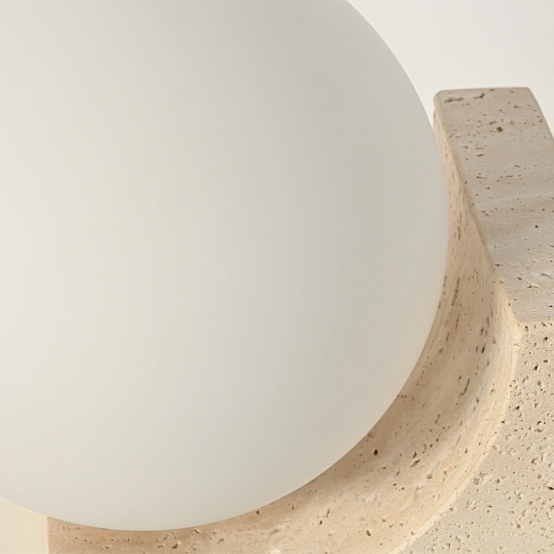 Nordic Modern Globe Opal Glass Night Lamp Travertine Stone Table Lamp