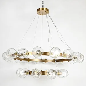 Polyhedral art glass chandelier antique brass pendant light