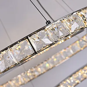 Classic crystal glass LED ring pendant light for living room
