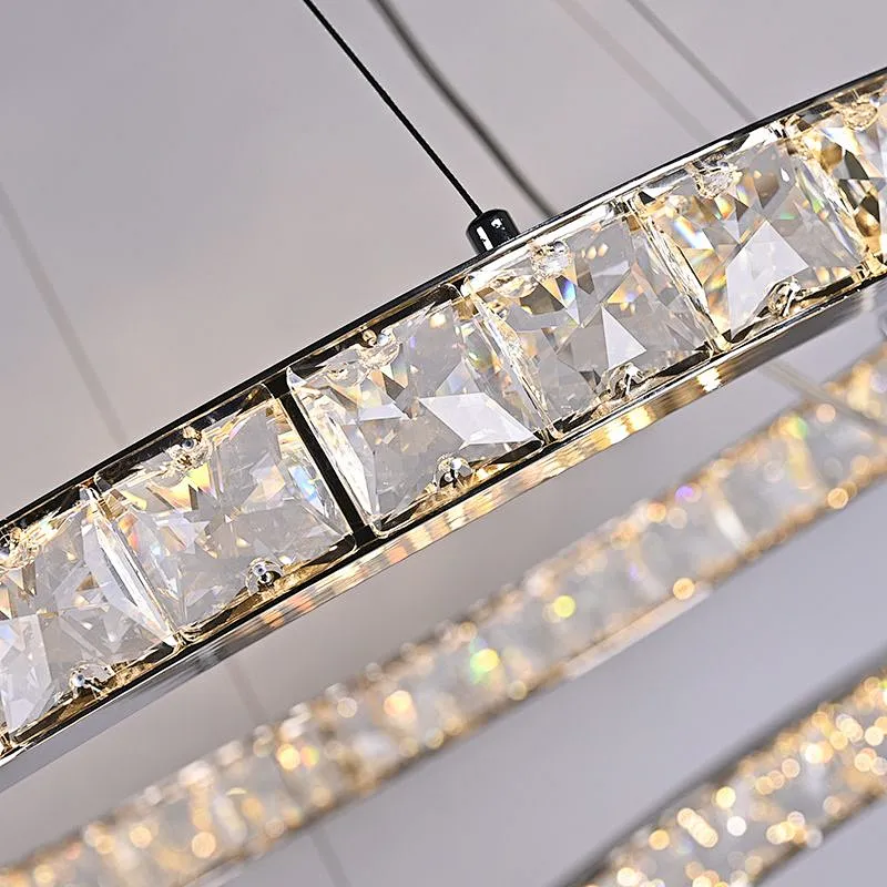 Classic crystal glass LED ring pendant light for living room