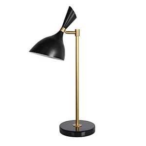 Modern style simple black Aluminum Cone Slanted Shade marble base desk reading lamp