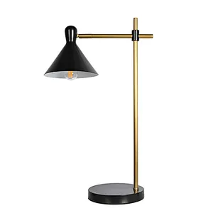 Simple black Antique Brass Tube Marble Base Desk Table reading lamp