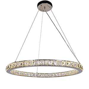 Hanging Stainless Steel Circle Ring LED Crystal glass chanderlier for restaurant