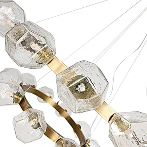 Polyhedral art glass chandelier antique brass pendant light