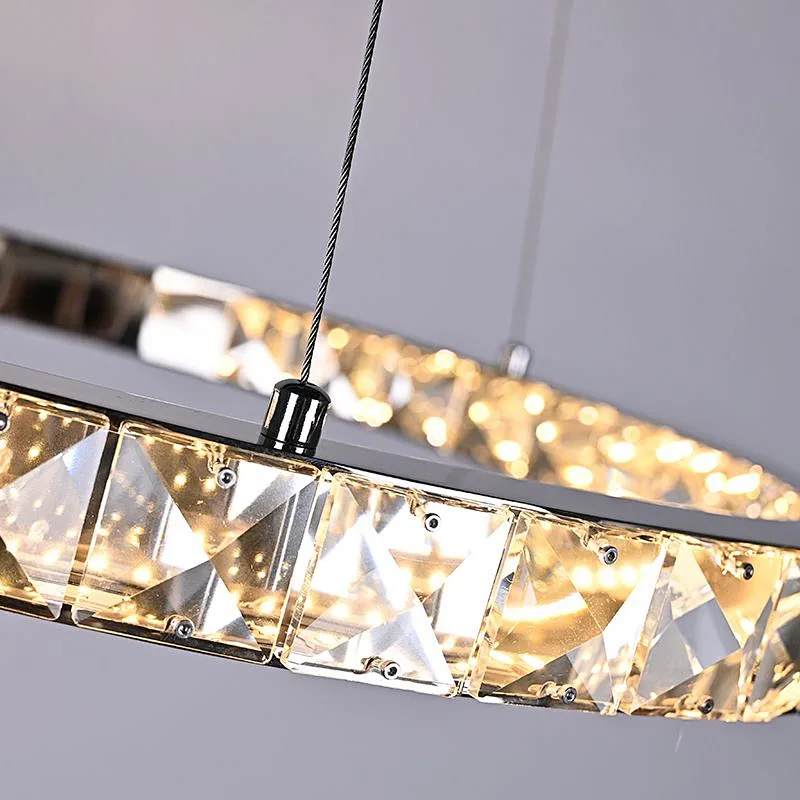 Unique artistic crystal glass LED ring restaurant pendant light for dinning room