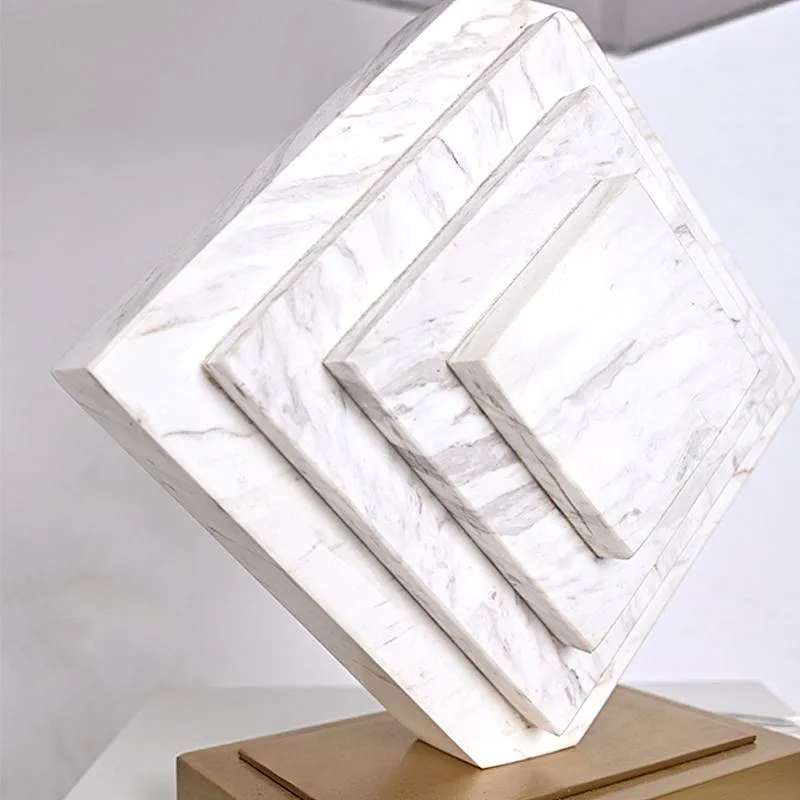 Stereo White Marble Brass Base Bedside Table Lamp With Linen Lampshade