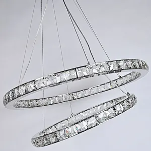 Classic crystal glass LED ring pendant light for living room